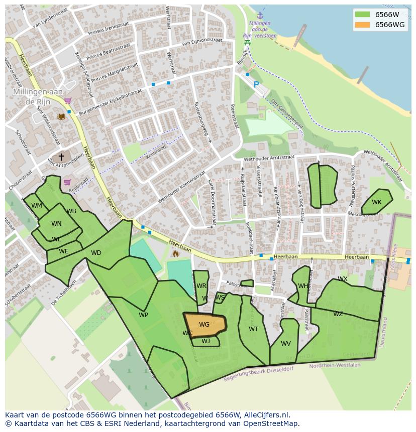 Afbeelding van het postcodegebied 6566 WG op de kaart.