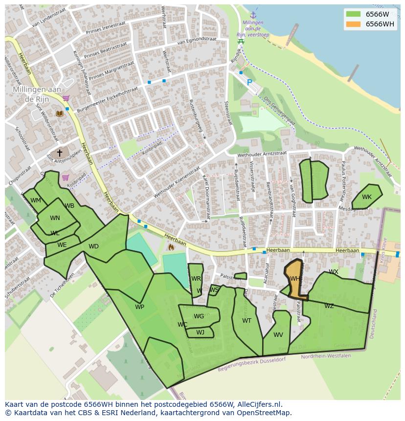 Afbeelding van het postcodegebied 6566 WH op de kaart.