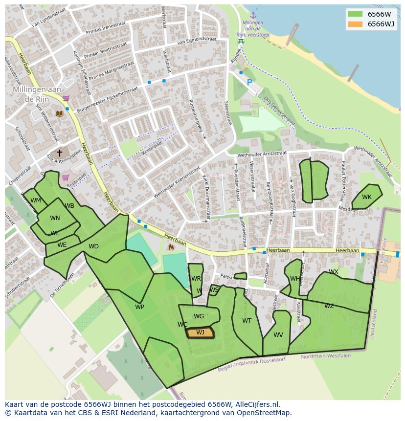 Afbeelding van het postcodegebied 6566 WJ op de kaart.