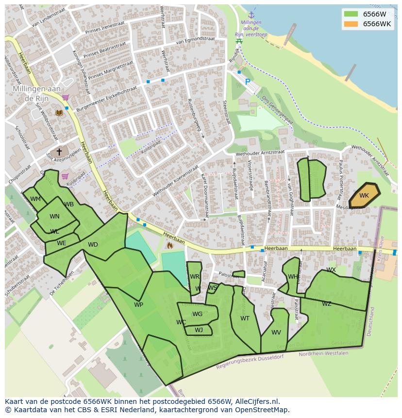 Afbeelding van het postcodegebied 6566 WK op de kaart.