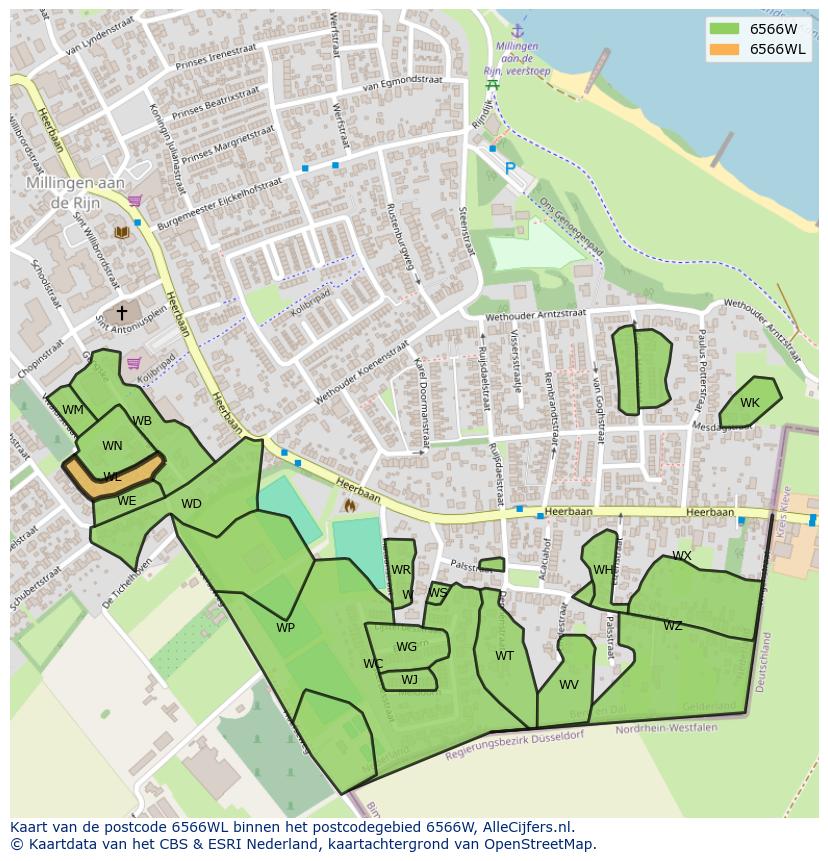 Afbeelding van het postcodegebied 6566 WL op de kaart.