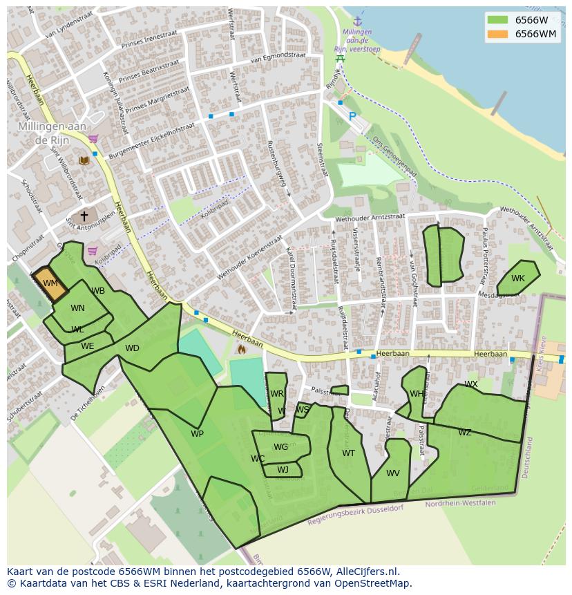 Afbeelding van het postcodegebied 6566 WM op de kaart.