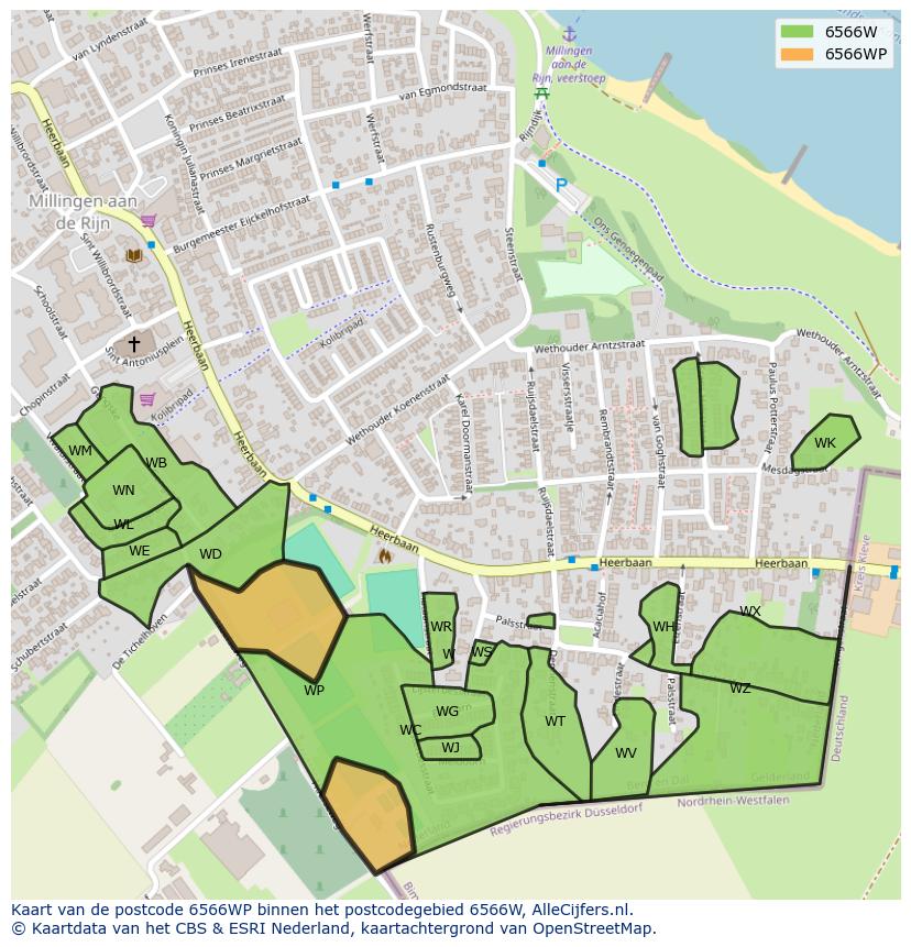 Afbeelding van het postcodegebied 6566 WP op de kaart.
