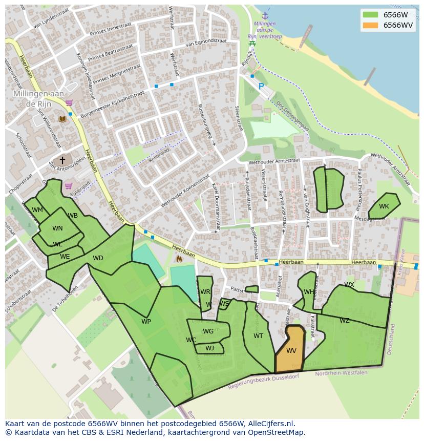 Afbeelding van het postcodegebied 6566 WV op de kaart.