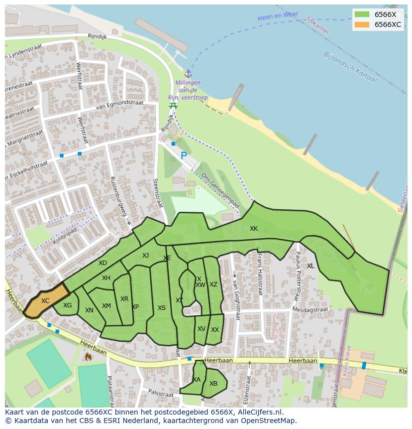 Afbeelding van het postcodegebied 6566 XC op de kaart.