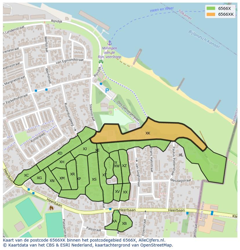 Afbeelding van het postcodegebied 6566 XK op de kaart.