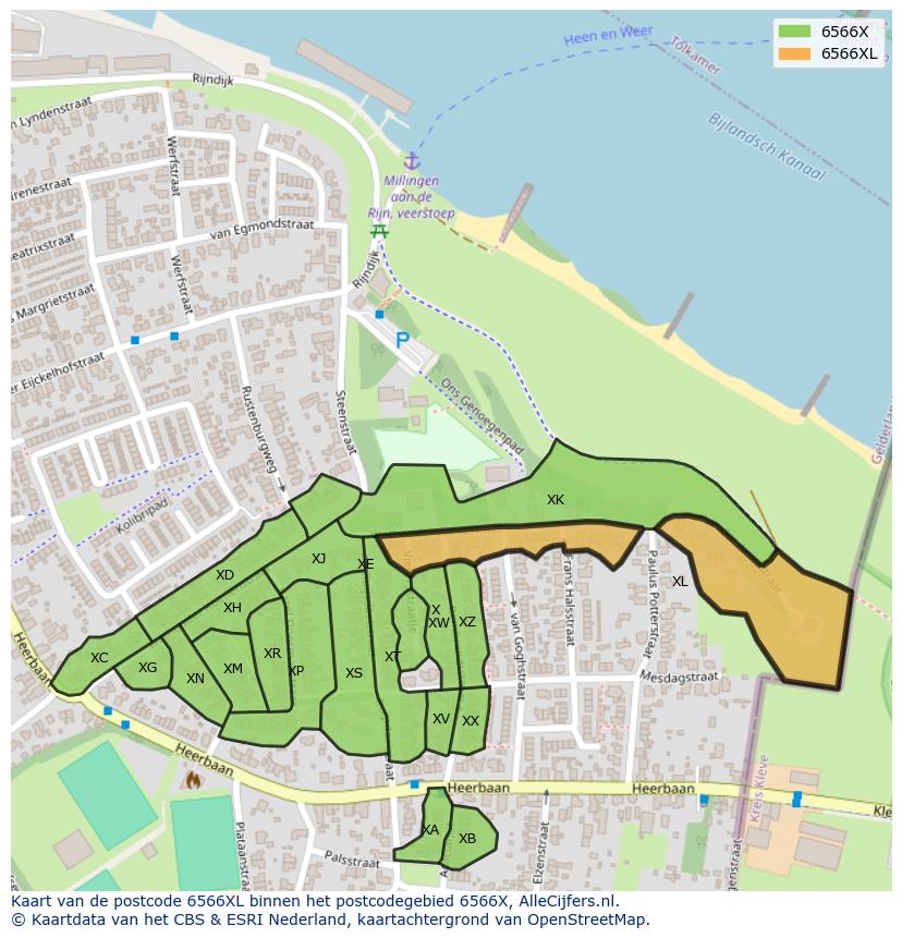 Afbeelding van het postcodegebied 6566 XL op de kaart.