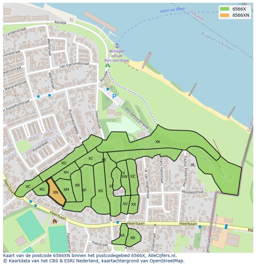 Afbeelding van het postcodegebied 6566 XN op de kaart.