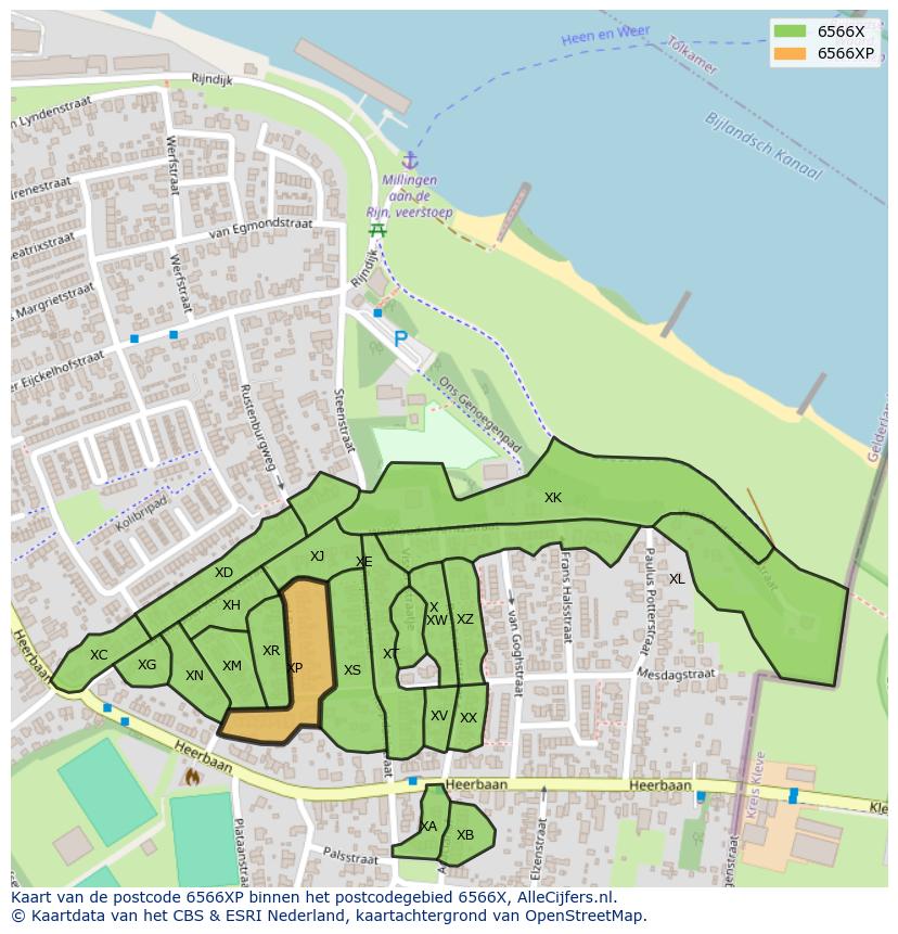Afbeelding van het postcodegebied 6566 XP op de kaart.
