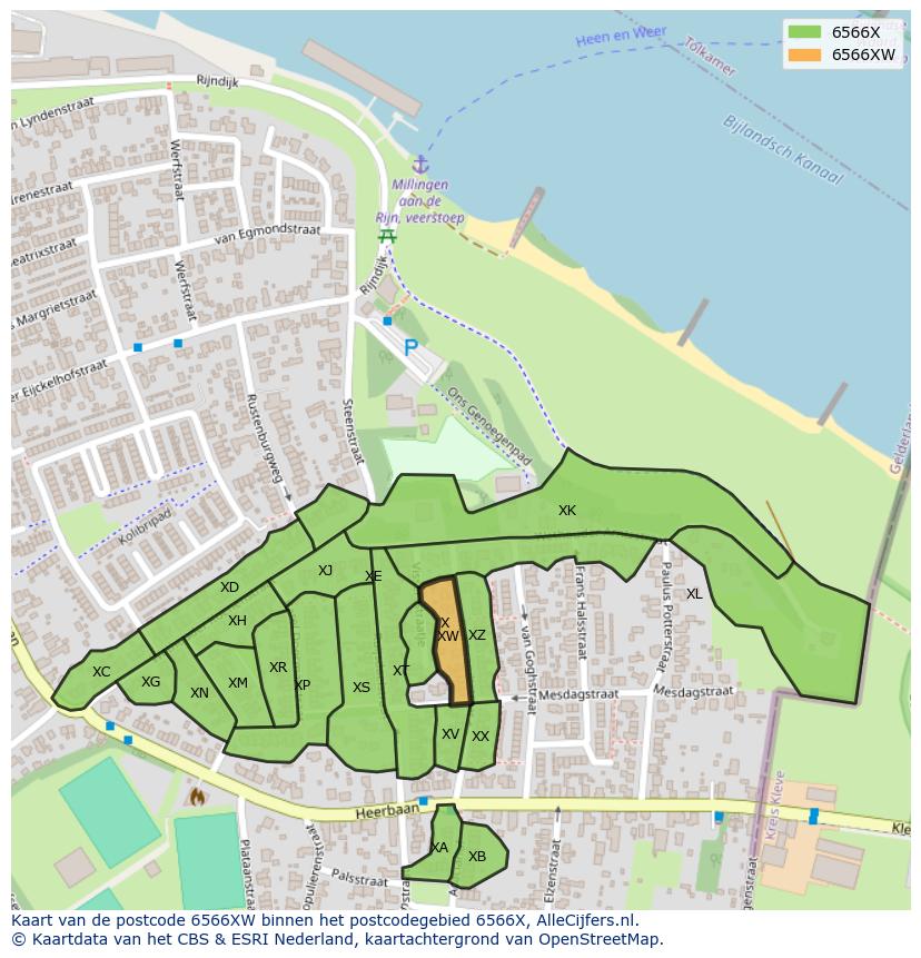 Afbeelding van het postcodegebied 6566 XW op de kaart.