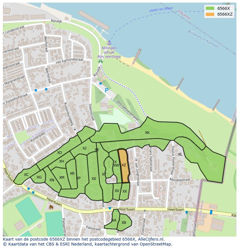 Afbeelding van het postcodegebied 6566 XZ op de kaart.