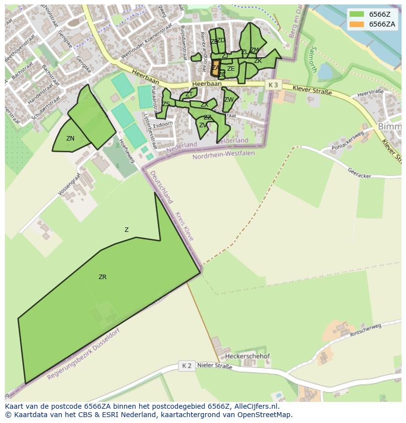 Afbeelding van het postcodegebied 6566 ZA op de kaart.