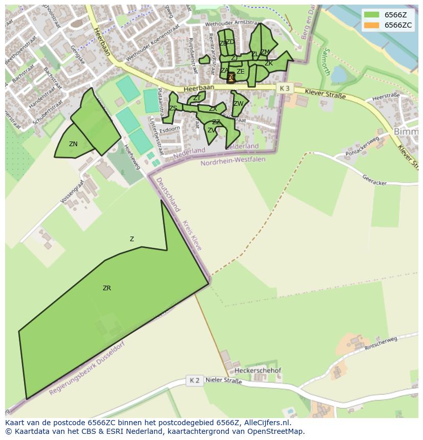 Afbeelding van het postcodegebied 6566 ZC op de kaart.