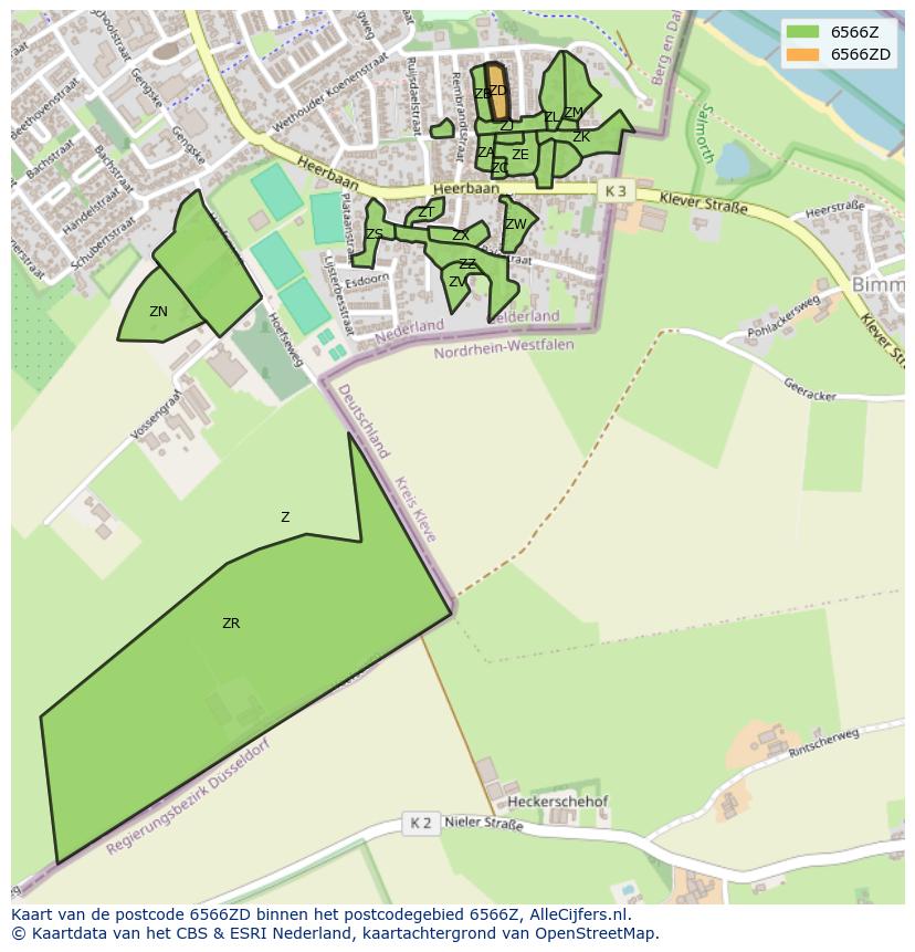 Afbeelding van het postcodegebied 6566 ZD op de kaart.
