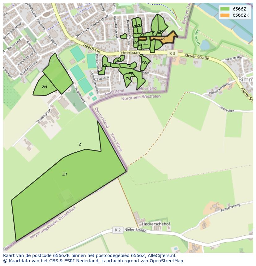 Afbeelding van het postcodegebied 6566 ZK op de kaart.