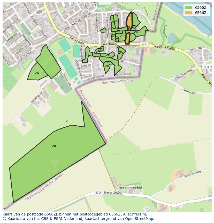 Afbeelding van het postcodegebied 6566 ZL op de kaart.