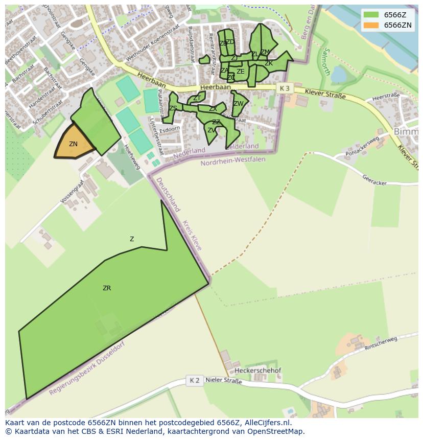Afbeelding van het postcodegebied 6566 ZN op de kaart.