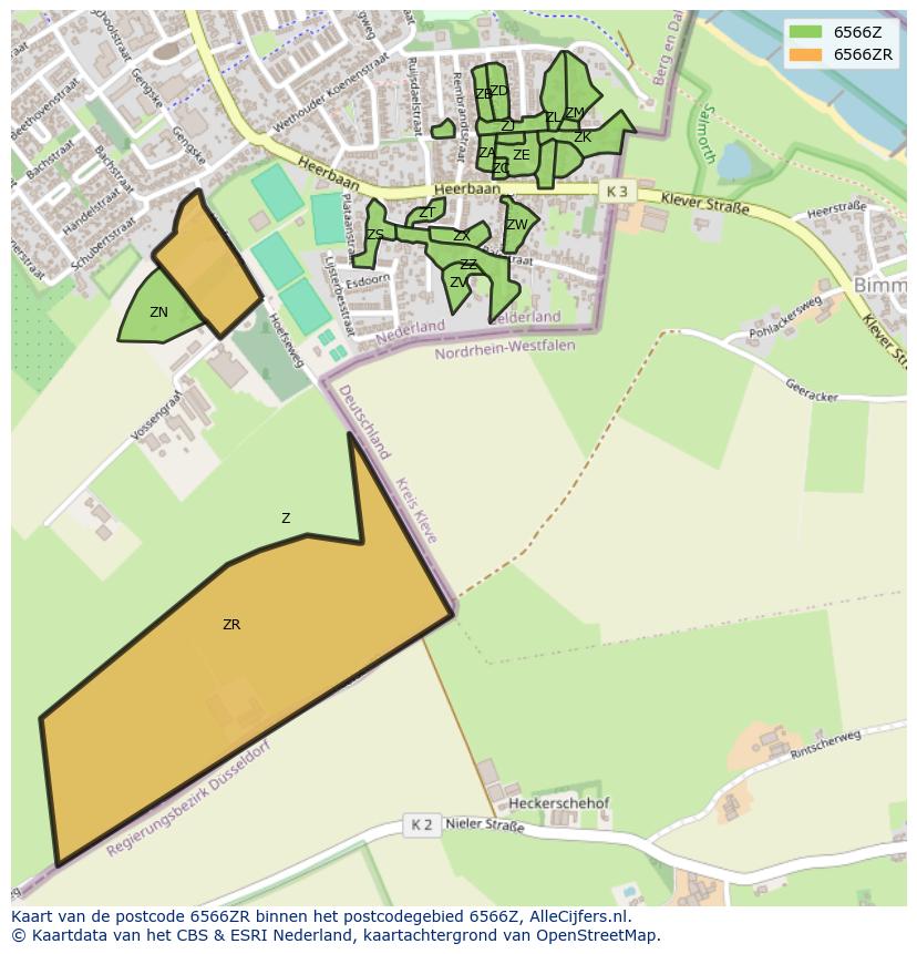 Afbeelding van het postcodegebied 6566 ZR op de kaart.