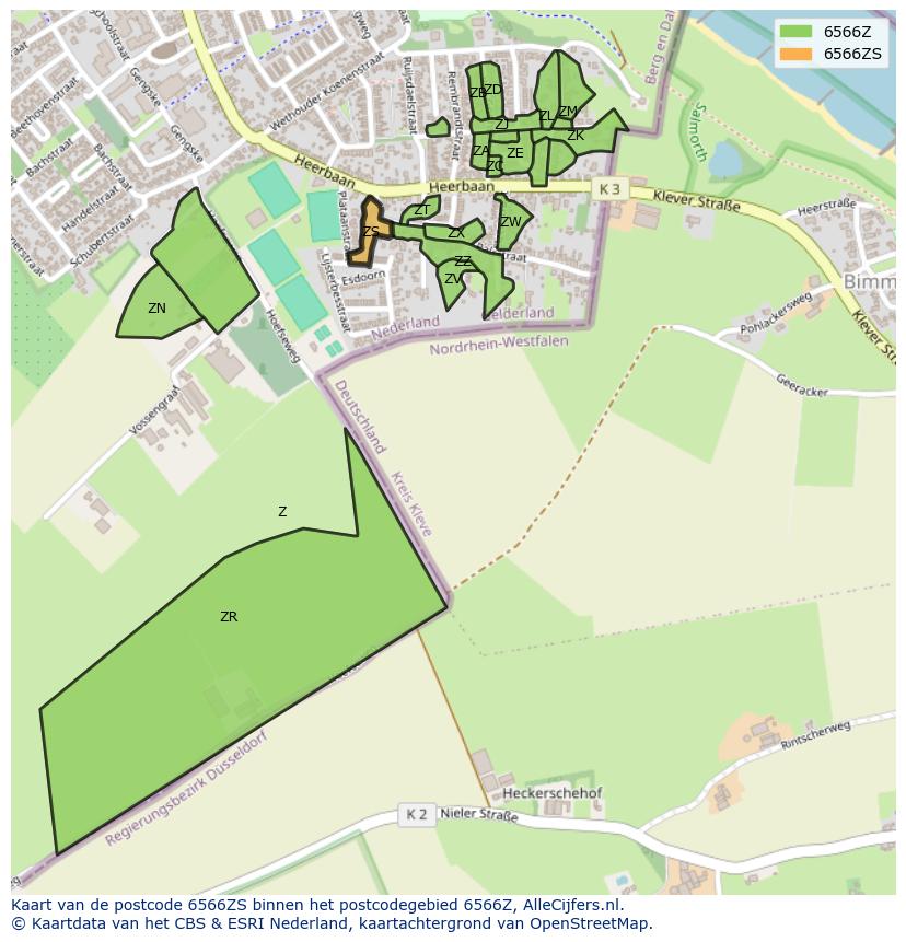 Afbeelding van het postcodegebied 6566 ZS op de kaart.