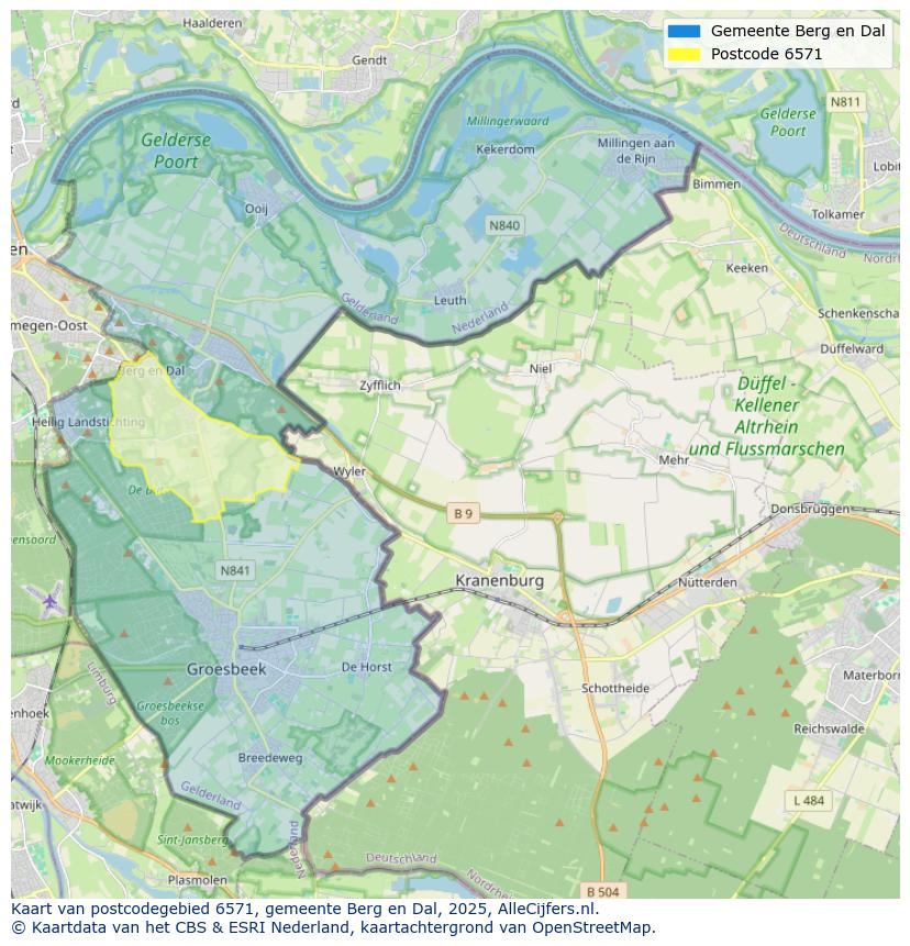 Afbeelding van het postcodegebied 6571 op de kaart.