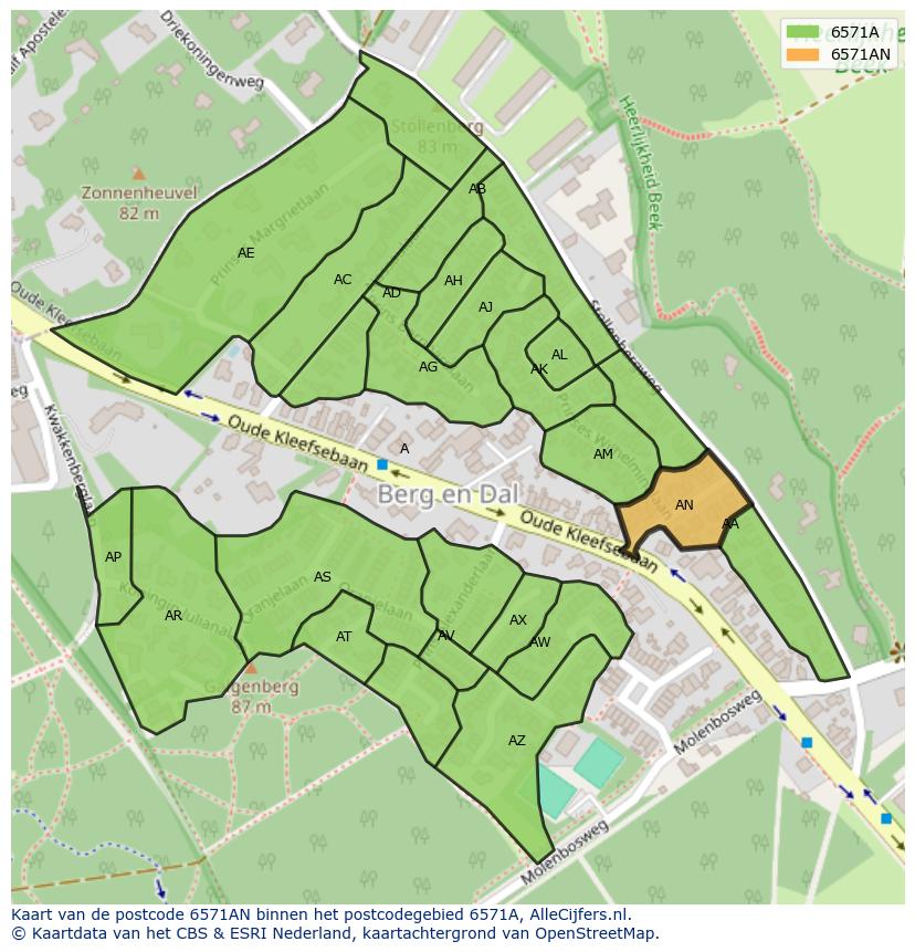 Afbeelding van het postcodegebied 6571 AN op de kaart.