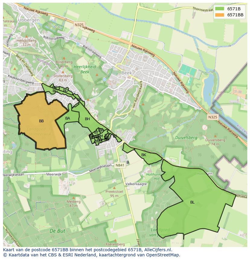 Afbeelding van het postcodegebied 6571 BB op de kaart.