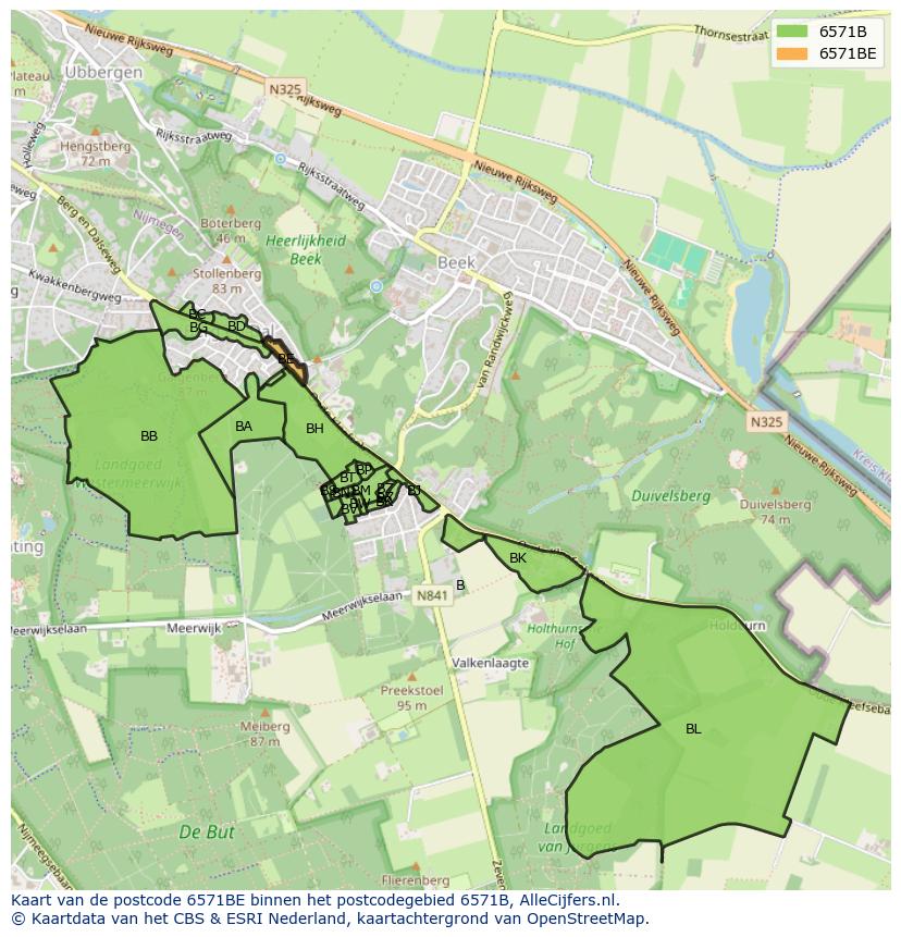 Afbeelding van het postcodegebied 6571 BE op de kaart.