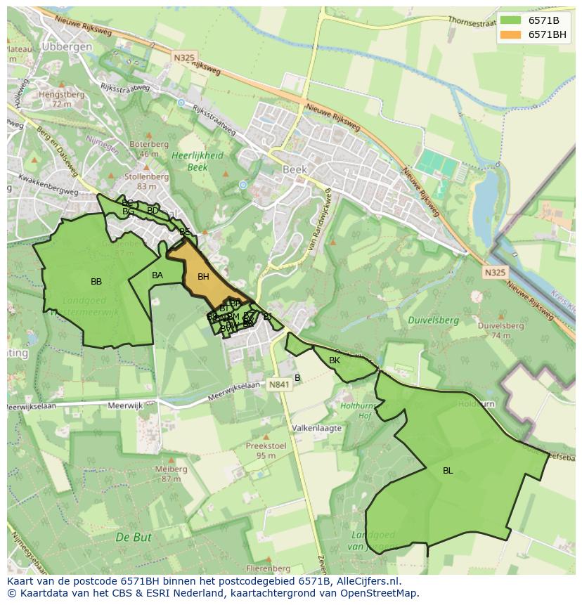 Afbeelding van het postcodegebied 6571 BH op de kaart.