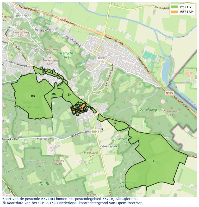 Afbeelding van het postcodegebied 6571 BM op de kaart.