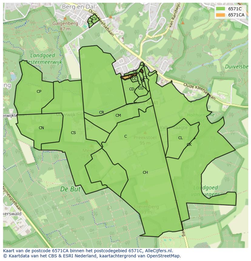 Afbeelding van het postcodegebied 6571 CA op de kaart.