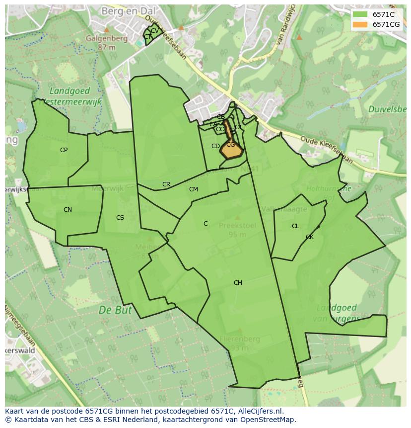 Afbeelding van het postcodegebied 6571 CG op de kaart.