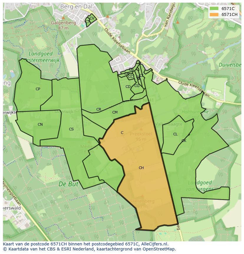 Afbeelding van het postcodegebied 6571 CH op de kaart.