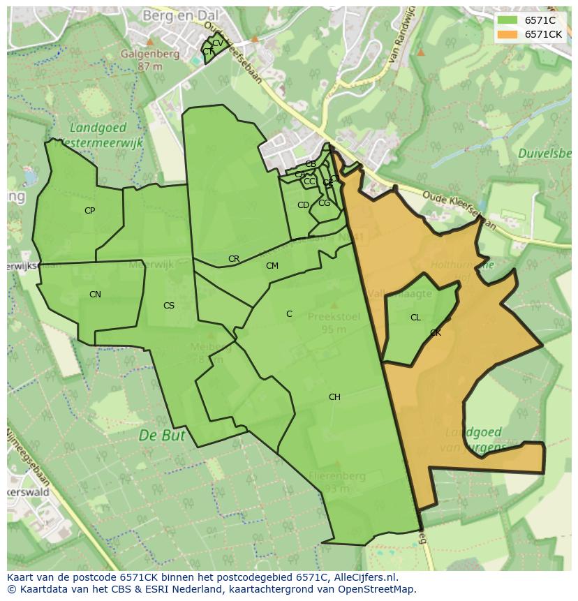 Afbeelding van het postcodegebied 6571 CK op de kaart.