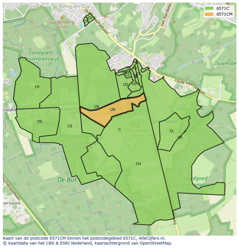 Afbeelding van het postcodegebied 6571 CM op de kaart.