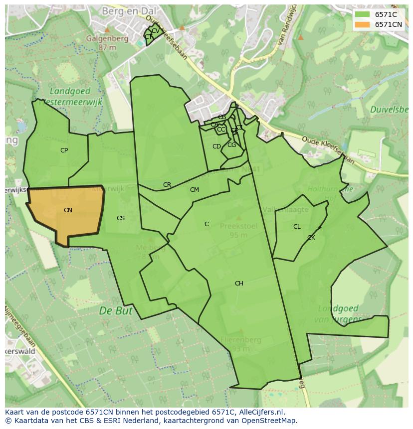 Afbeelding van het postcodegebied 6571 CN op de kaart.