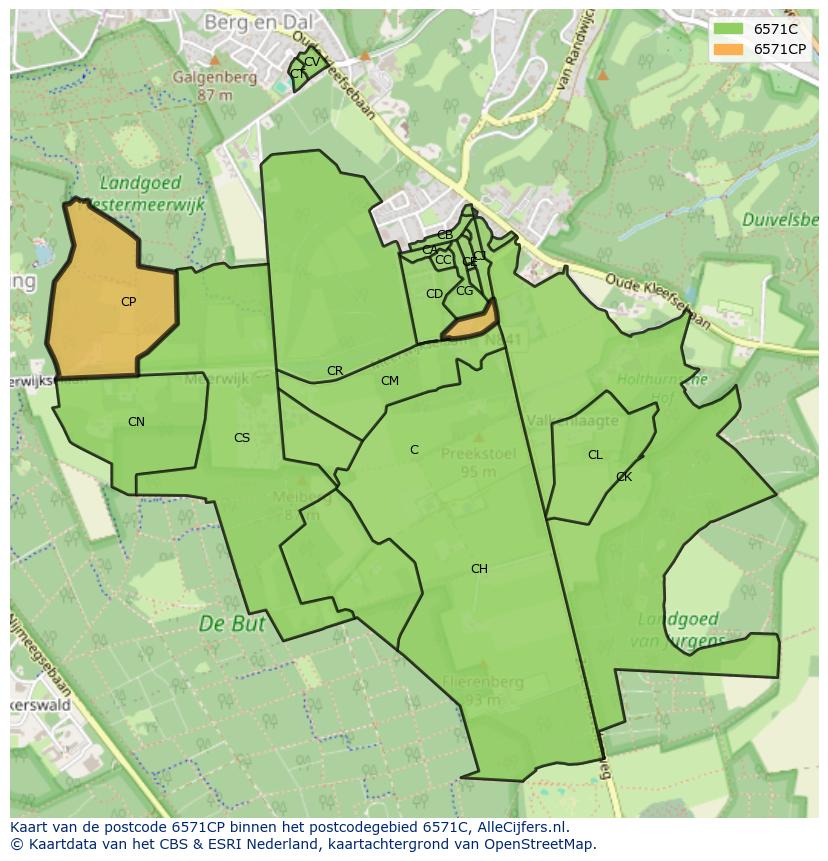 Afbeelding van het postcodegebied 6571 CP op de kaart.