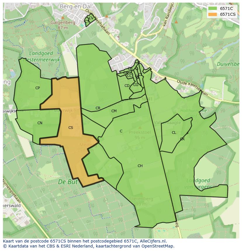 Afbeelding van het postcodegebied 6571 CS op de kaart.
