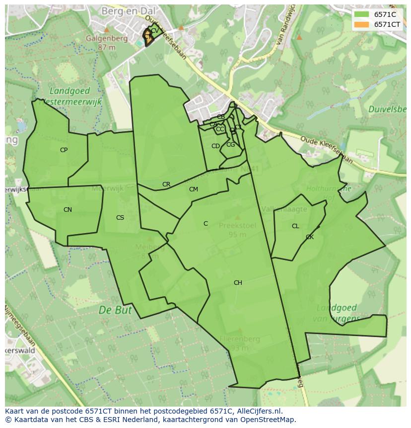 Afbeelding van het postcodegebied 6571 CT op de kaart.