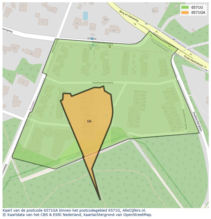 Afbeelding van het postcodegebied 6571 GA op de kaart.
