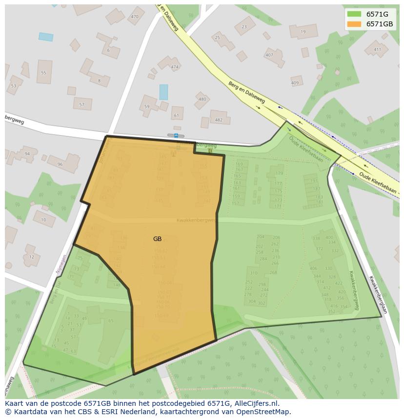 Afbeelding van het postcodegebied 6571 GB op de kaart.