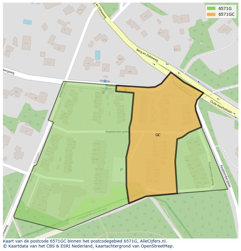 Afbeelding van het postcodegebied 6571 GC op de kaart.