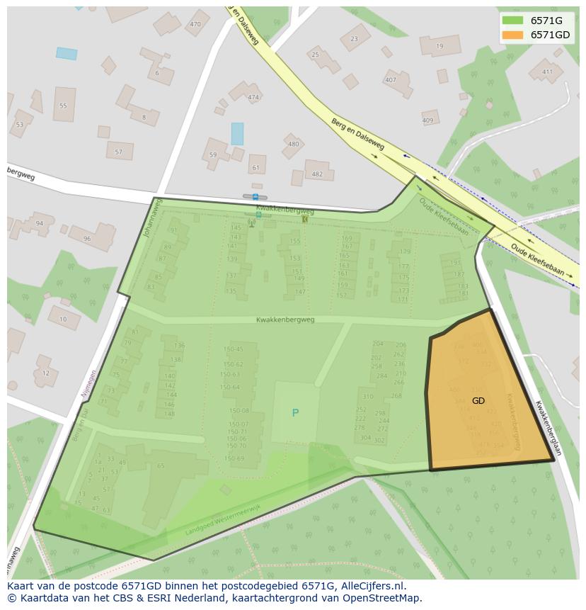 Afbeelding van het postcodegebied 6571 GD op de kaart.