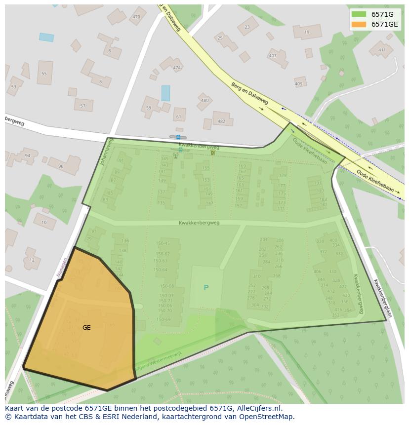 Afbeelding van het postcodegebied 6571 GE op de kaart.
