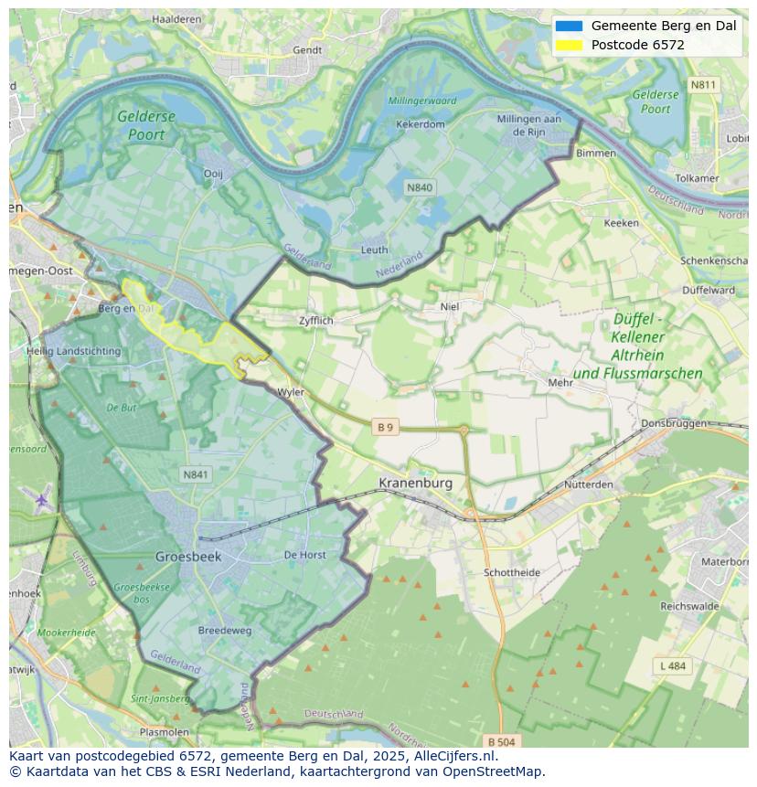 Afbeelding van het postcodegebied 6572 op de kaart.