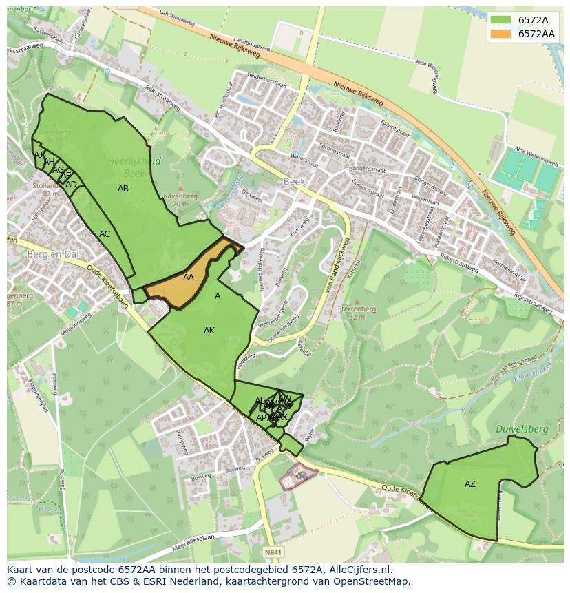 Afbeelding van het postcodegebied 6572 AA op de kaart.