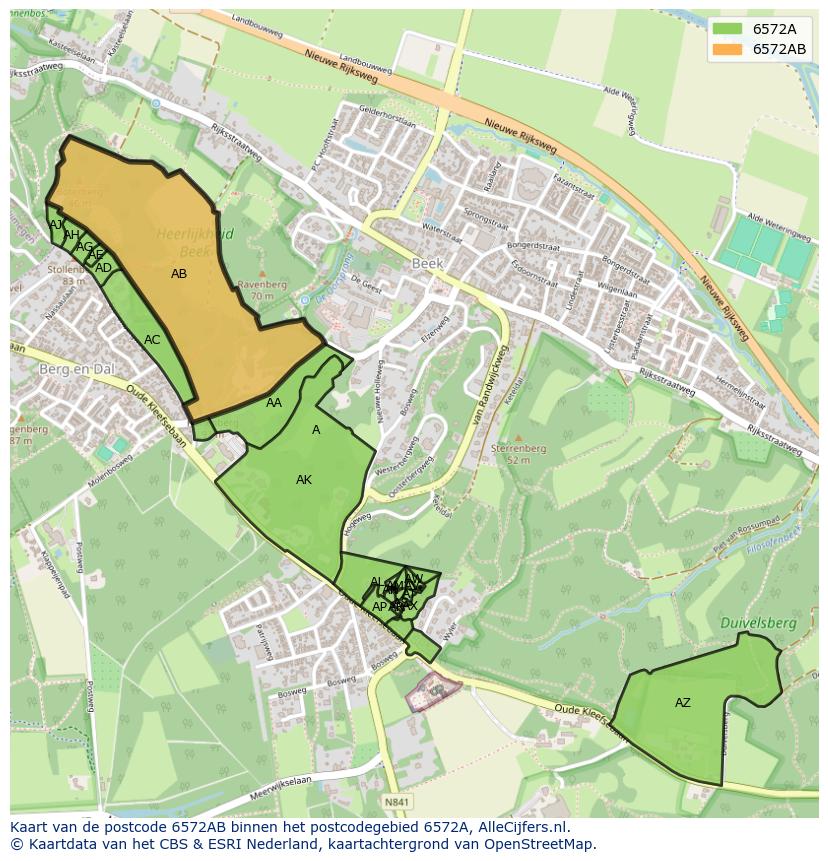 Afbeelding van het postcodegebied 6572 AB op de kaart.