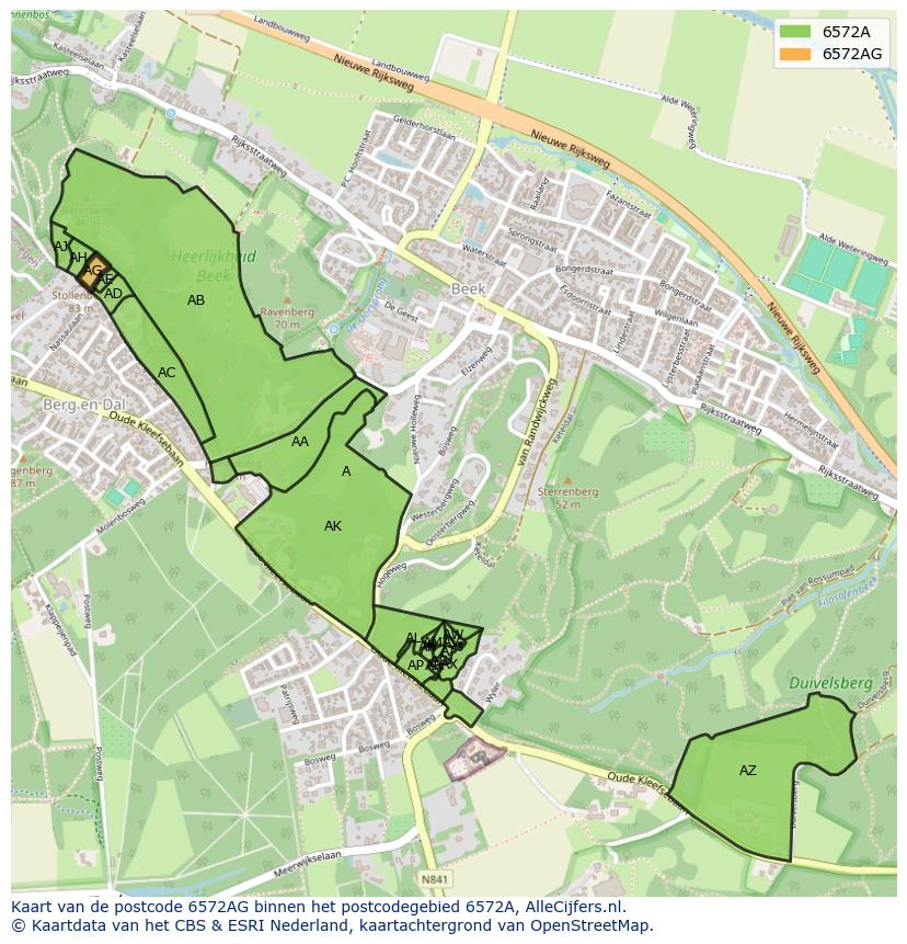 Afbeelding van het postcodegebied 6572 AG op de kaart.
