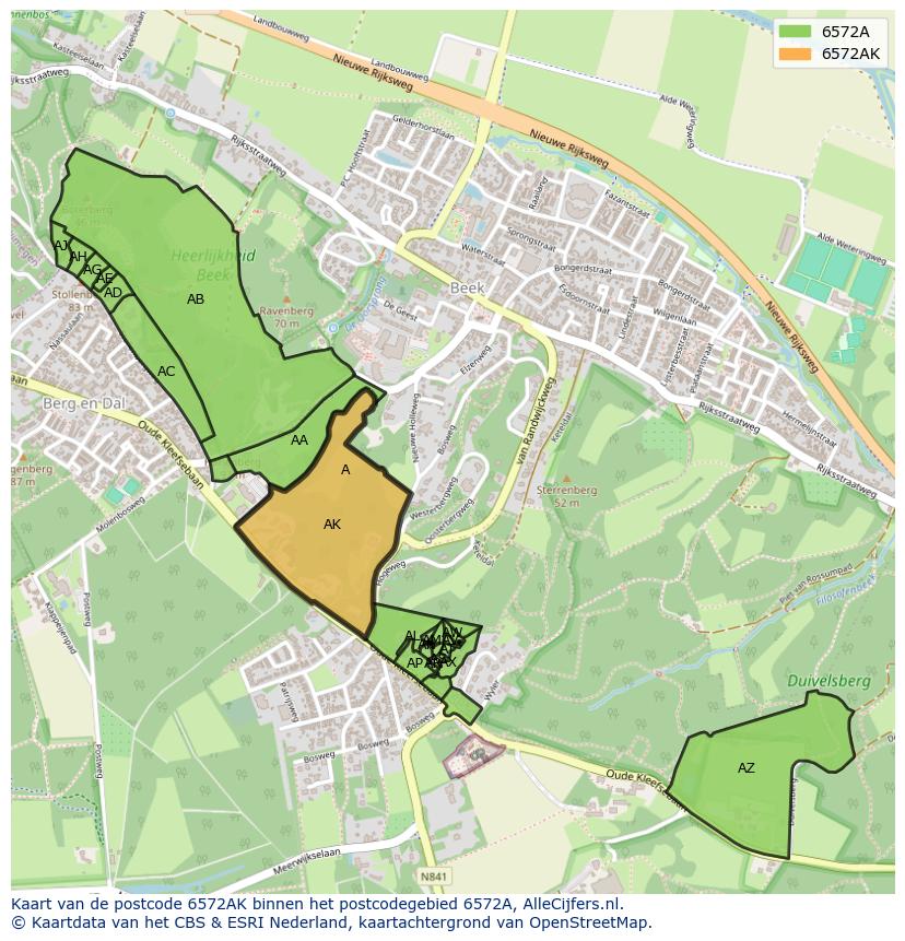 Afbeelding van het postcodegebied 6572 AK op de kaart.