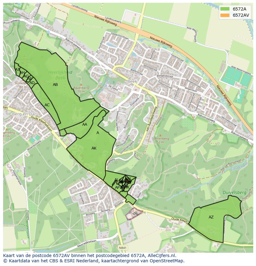 Afbeelding van het postcodegebied 6572 AV op de kaart.