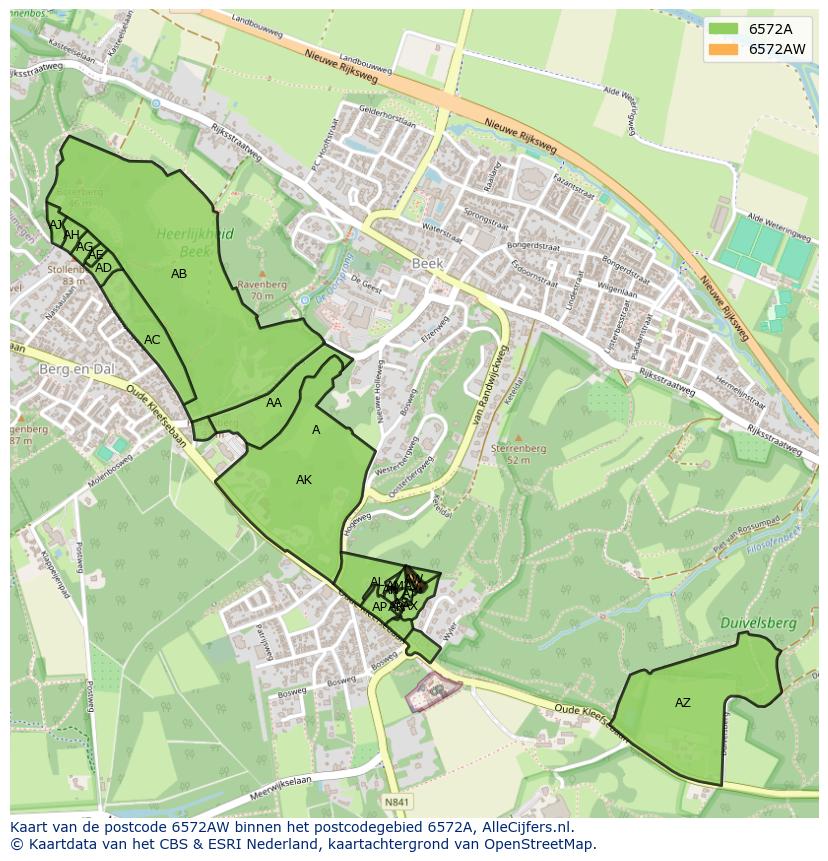 Afbeelding van het postcodegebied 6572 AW op de kaart.